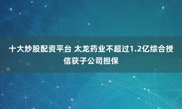十大炒股配资平台 太龙药业不超过1.2亿综合授信获子公司担保